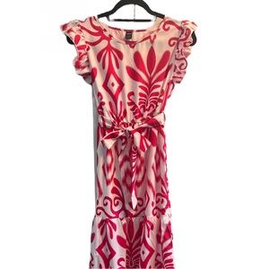 SHEIN NWOT Pink print ruffle sleeves midi dress